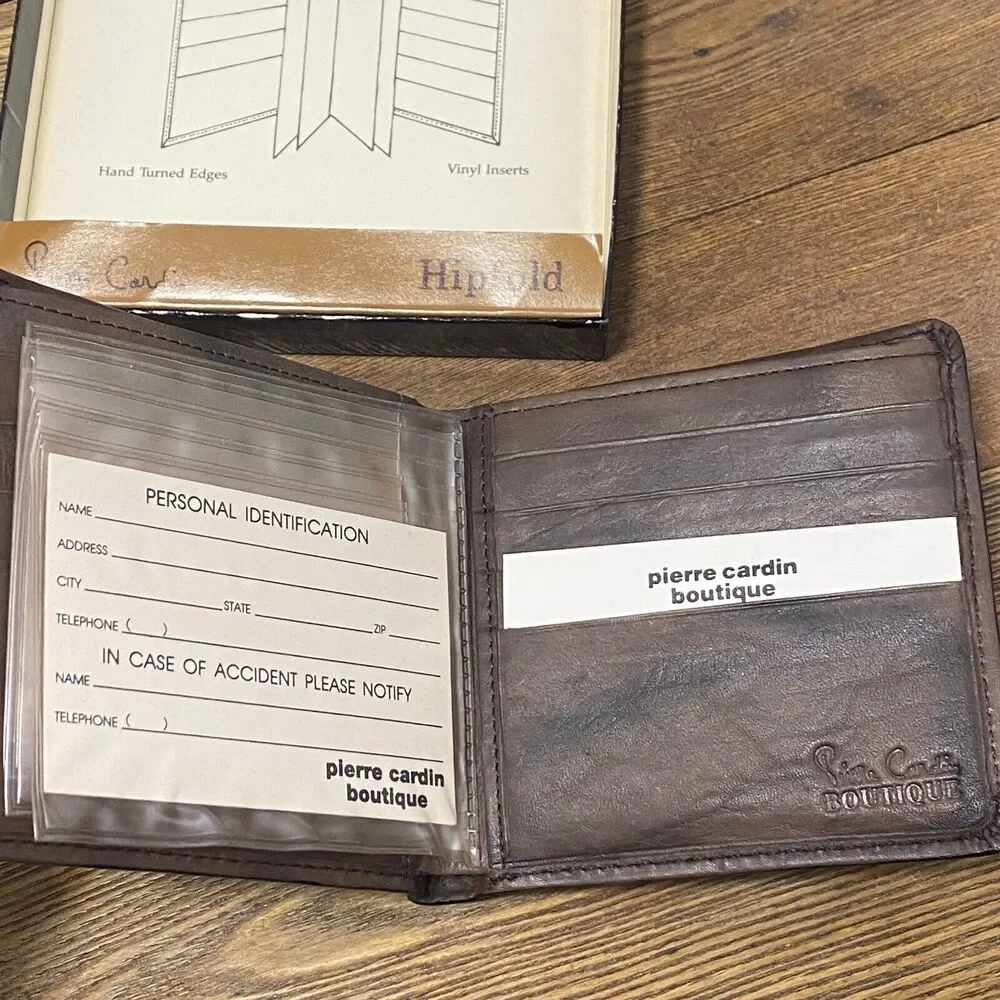 VTG Pierre Cardin Boutique Men Leather Hipfold Wallet Deadstock Gift Box NEW